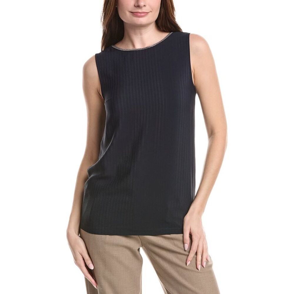 Fabiana Filippi Womens  Seersucker Silk-Blend Tank, Blue